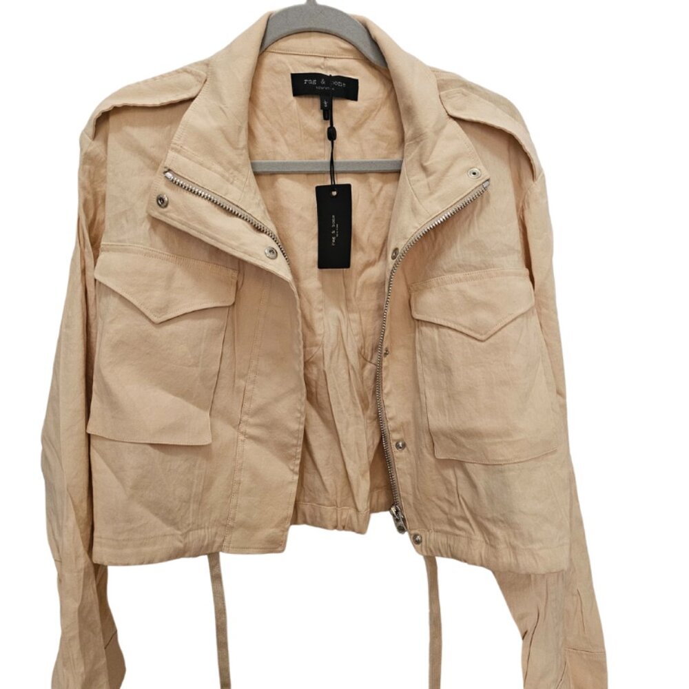 Rag & Bone Cropped Field M65 Jacket  Beige Linen Snaps S NWOT $395